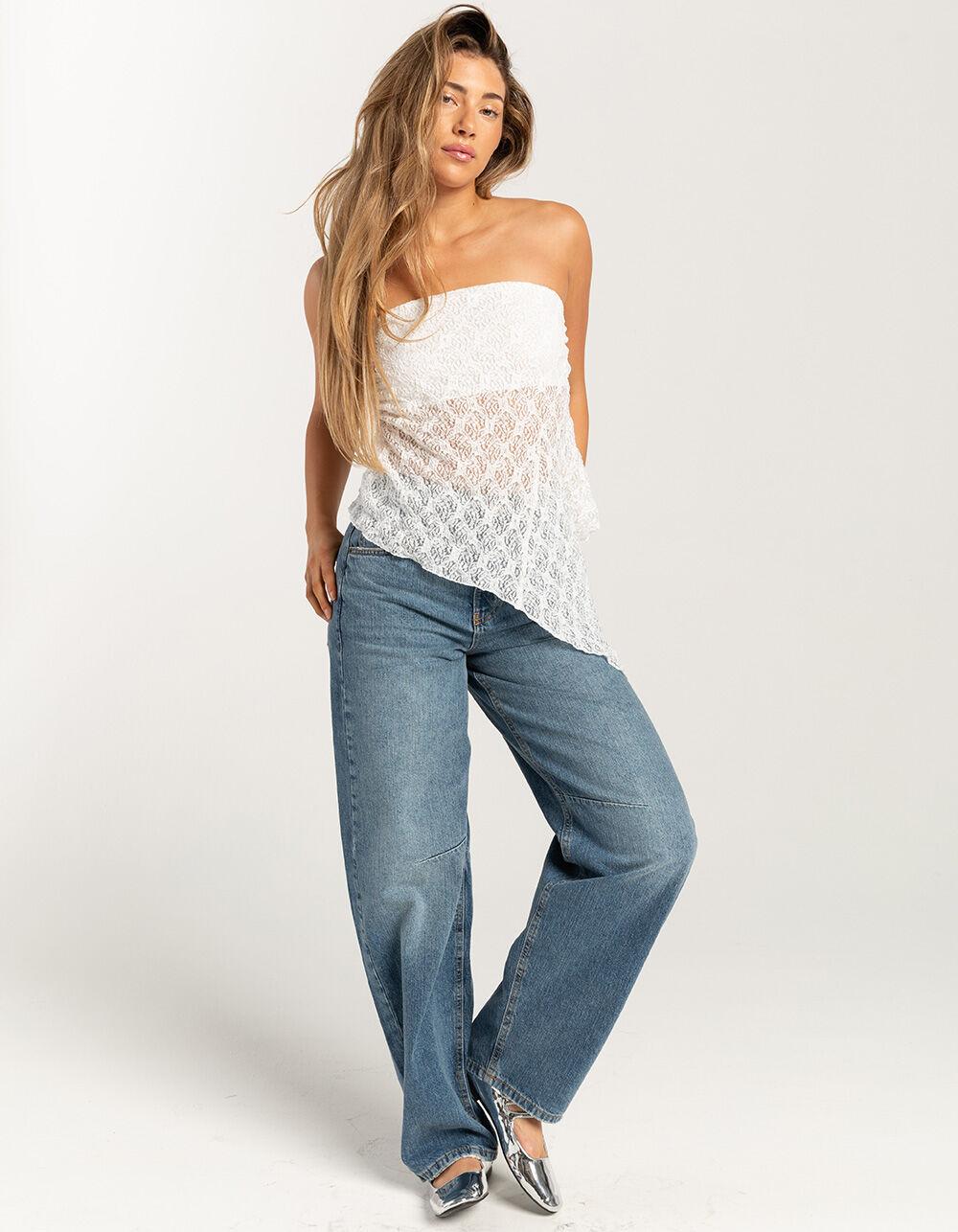 BDG Urban Outfitters Lace Y2K Asymmetrical Womens Bandeau Top - WHITE Product Image