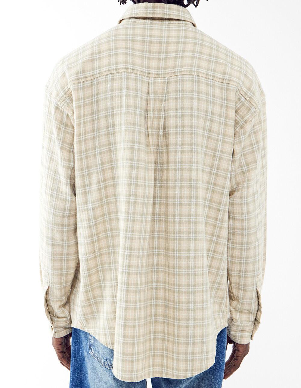 BDG Urban Outfitters Brushed Check Mens Long Sleeve Button Up Shirt - TAN Product Image