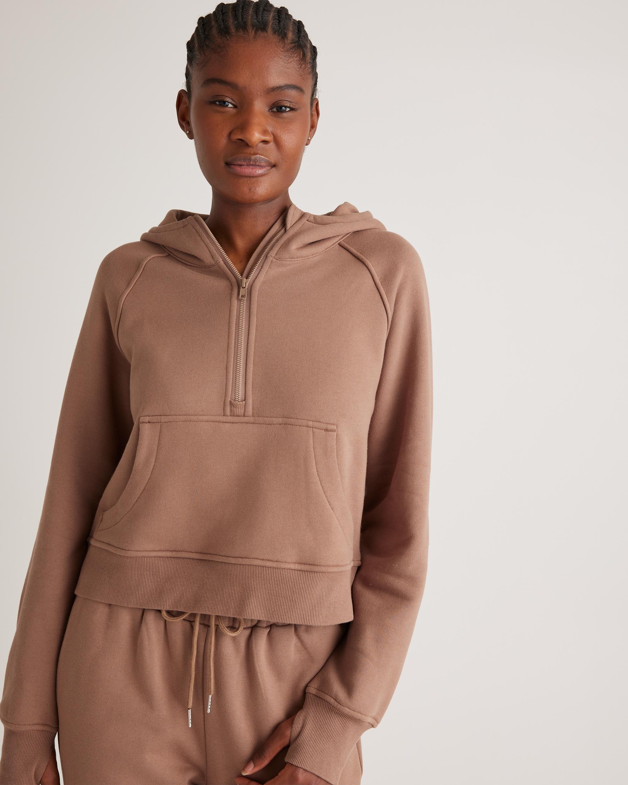 Quince | Women's Organic Heavyweight Fleece Cropped Half Zip Hoodie Size XS, Organic Cotton Product Image