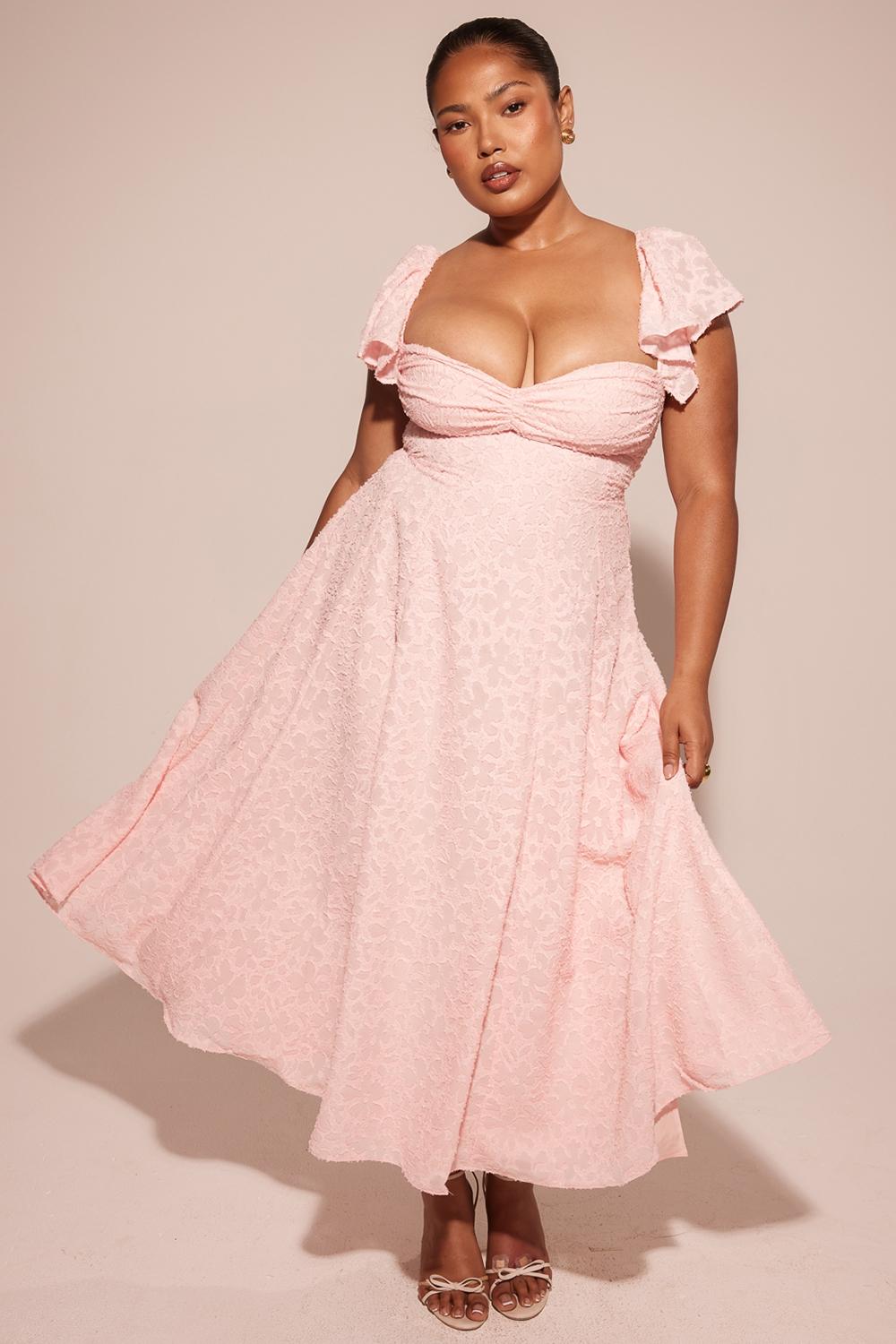 Emma  perfectly pink floral jacquard midi dress Product Image