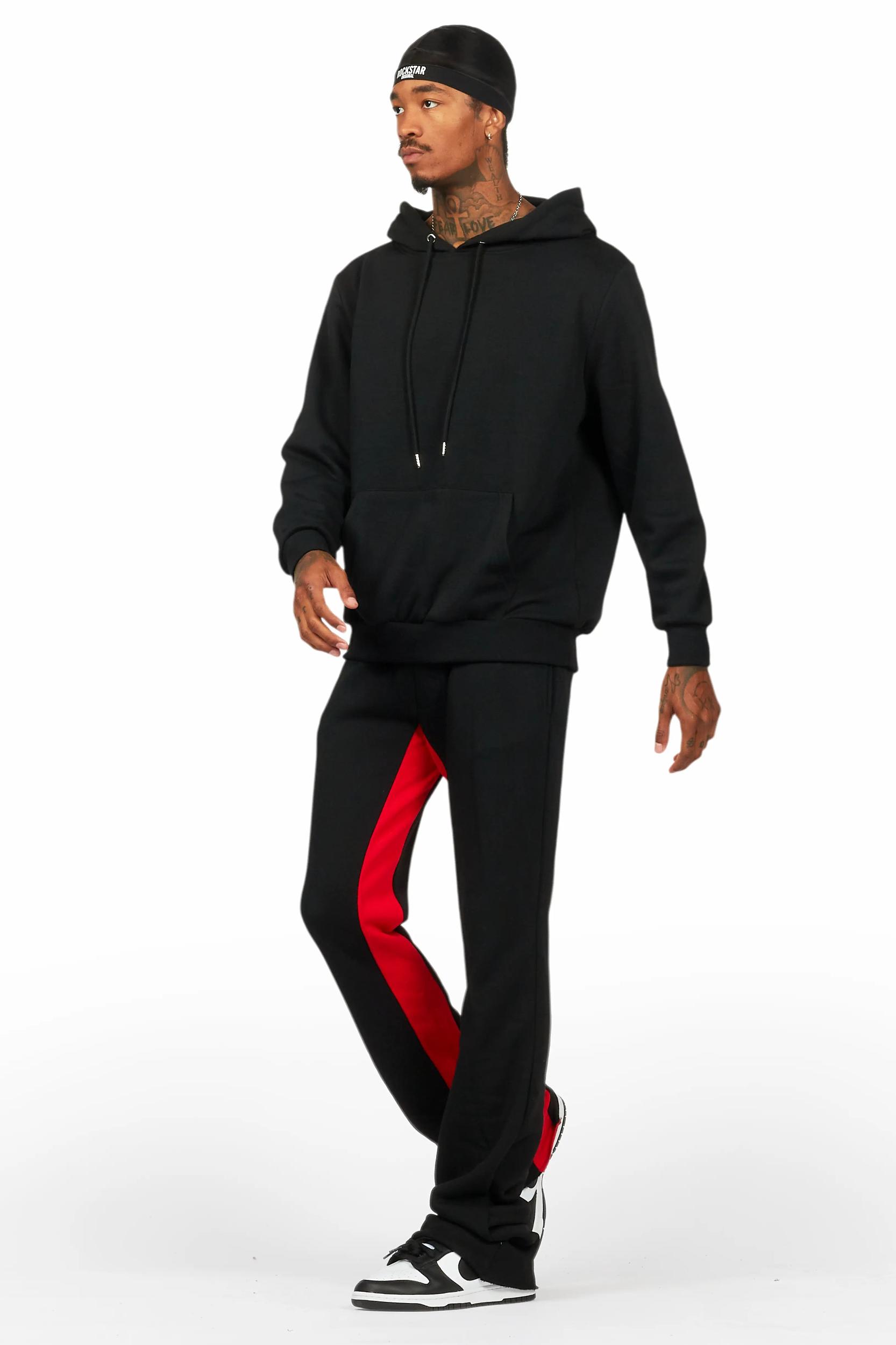Basic Black/Red Hoodie/Baggy Track Pant Set Male Product Image