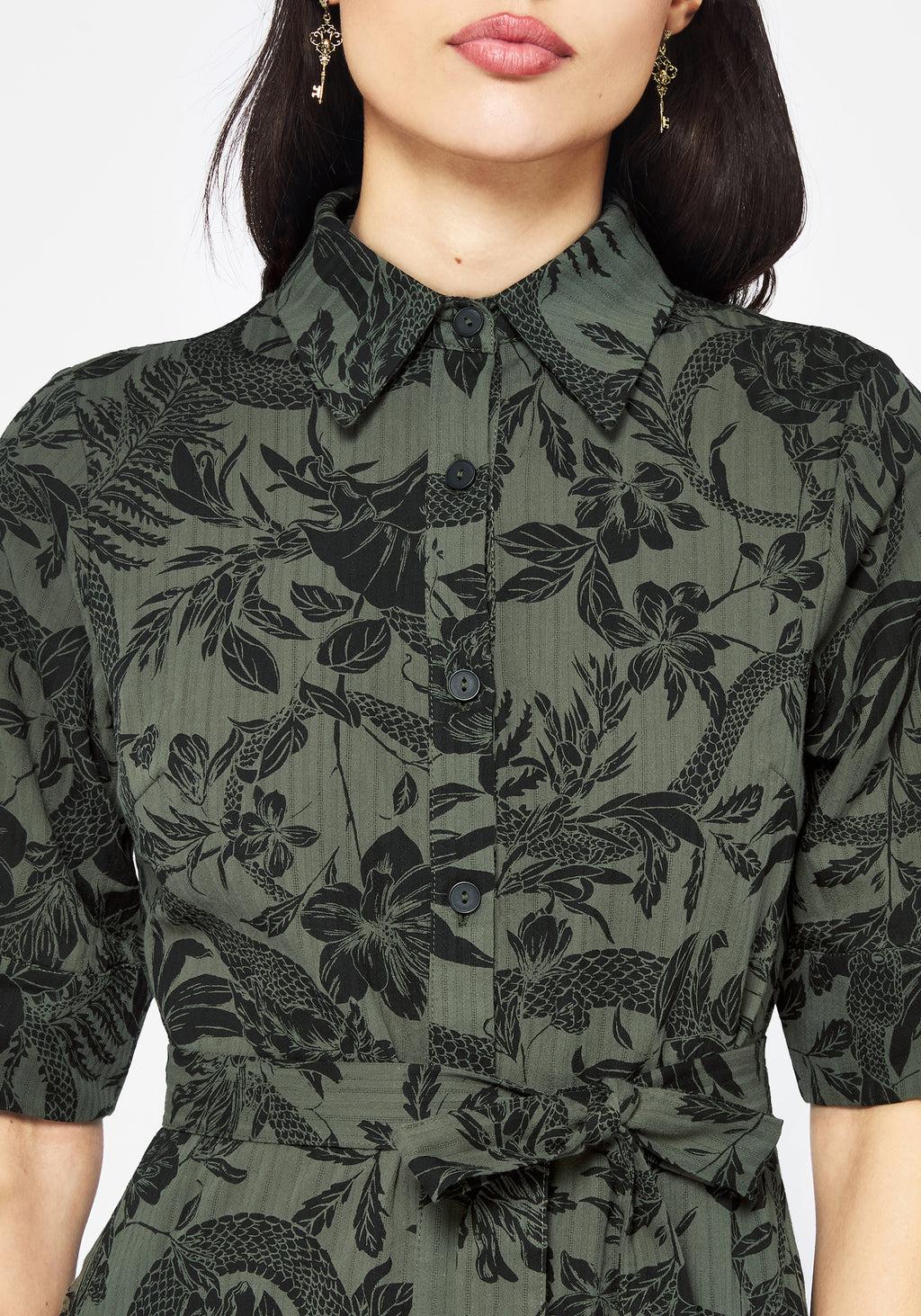 Bashe Cotton Midaxi Shirt Dress - Green Product Image