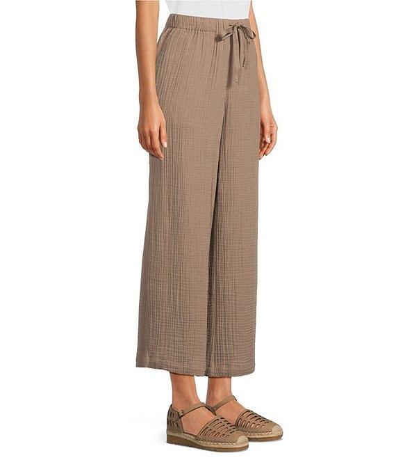 Eileen Fisher Petite Organic Cotton Gauze Elastic Waist Straight Leg Pants Product Image