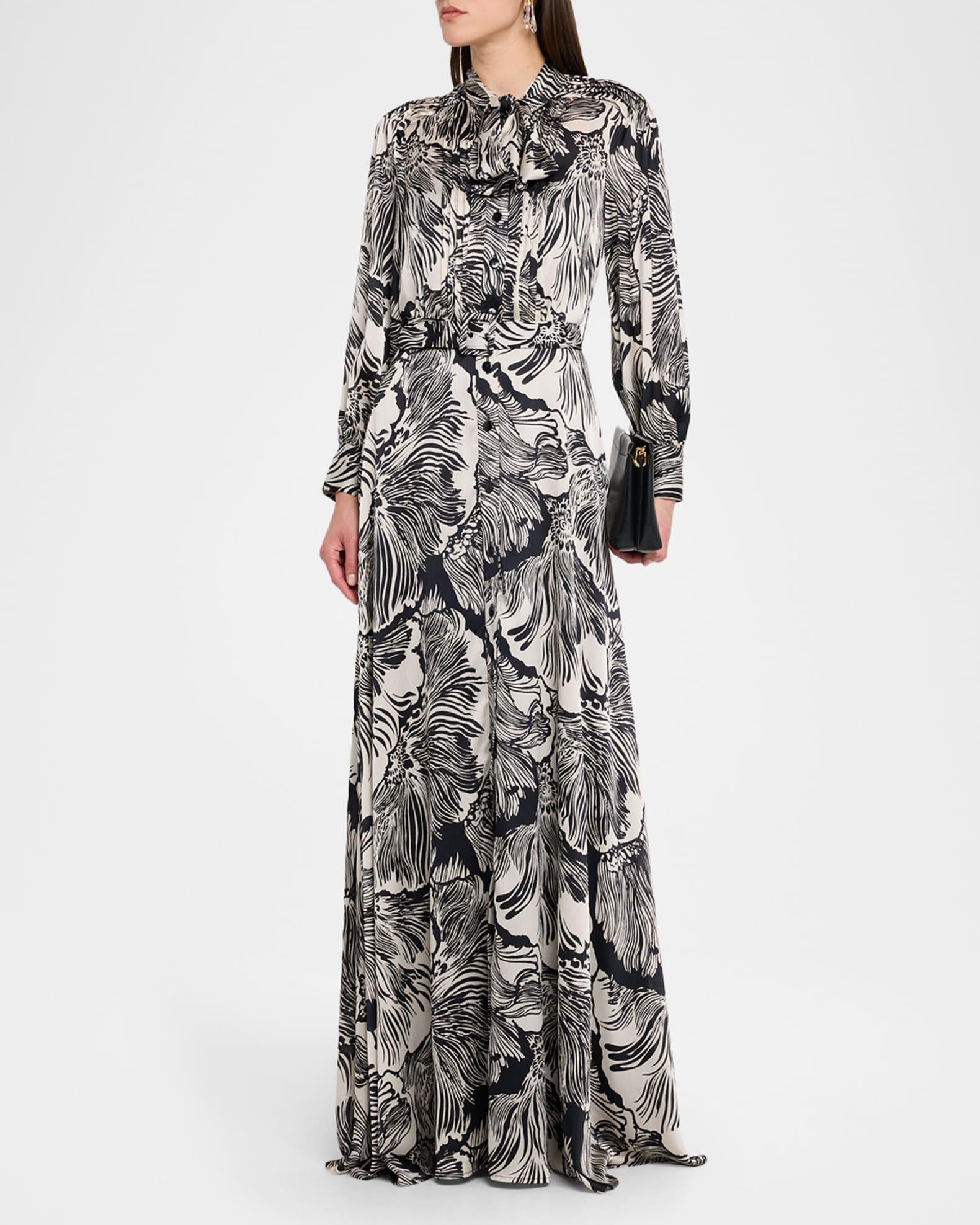 Belted Floral-Print Twill Shirt Gown Product Image