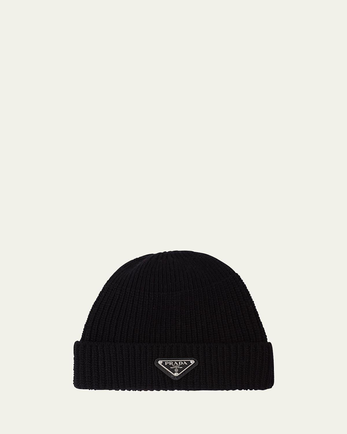 Mens Wool-Cashmere Ribbed Beanie Hat with Symbole Product Image