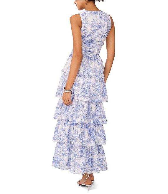 1. STATE Woven Toile Print V-Neck Sleeveless Tiered Ruffle Maxi Dress Product Image