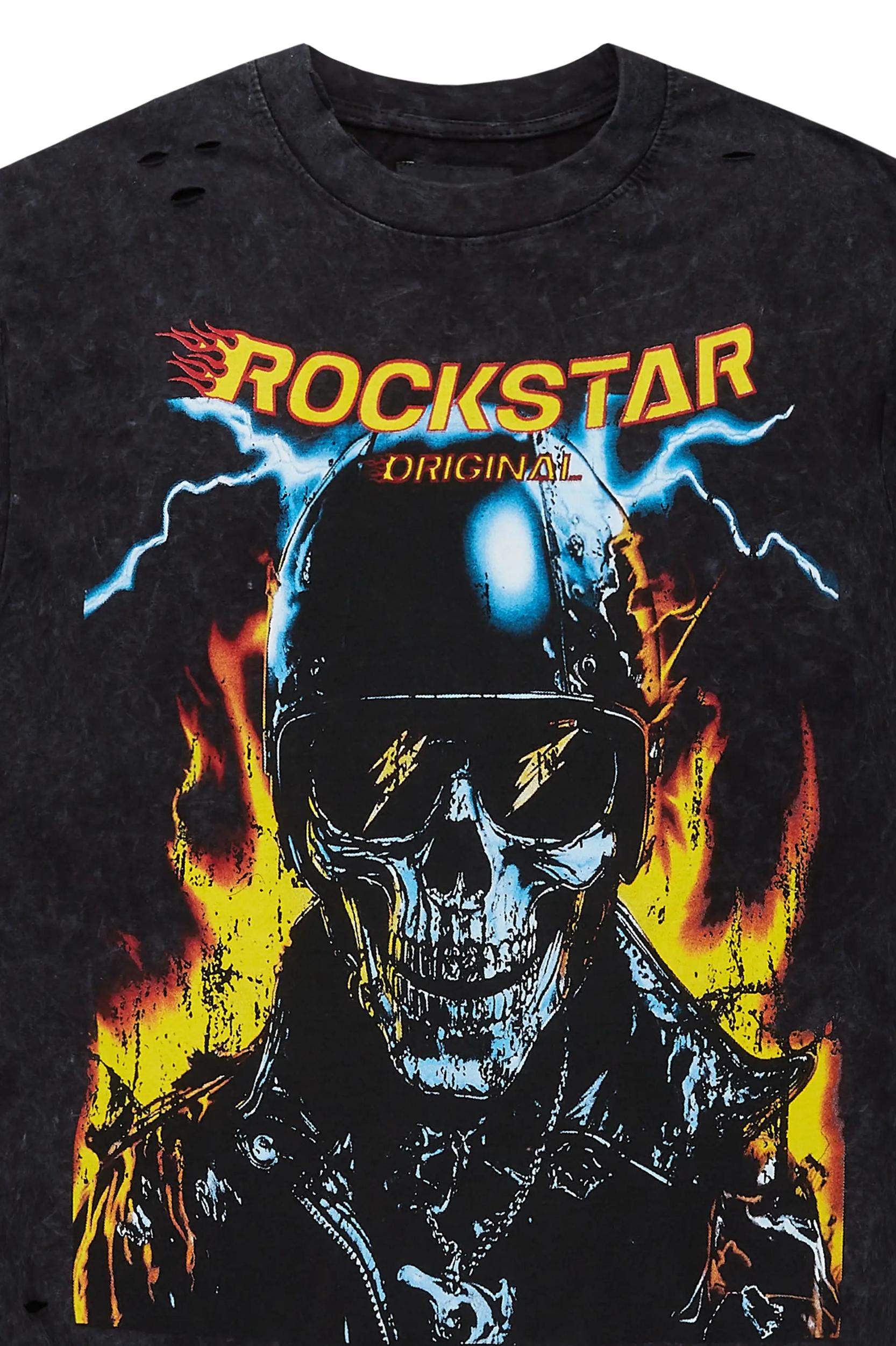 Balius Vintage Black Oversized Graphic T-Shirt Male Product Image