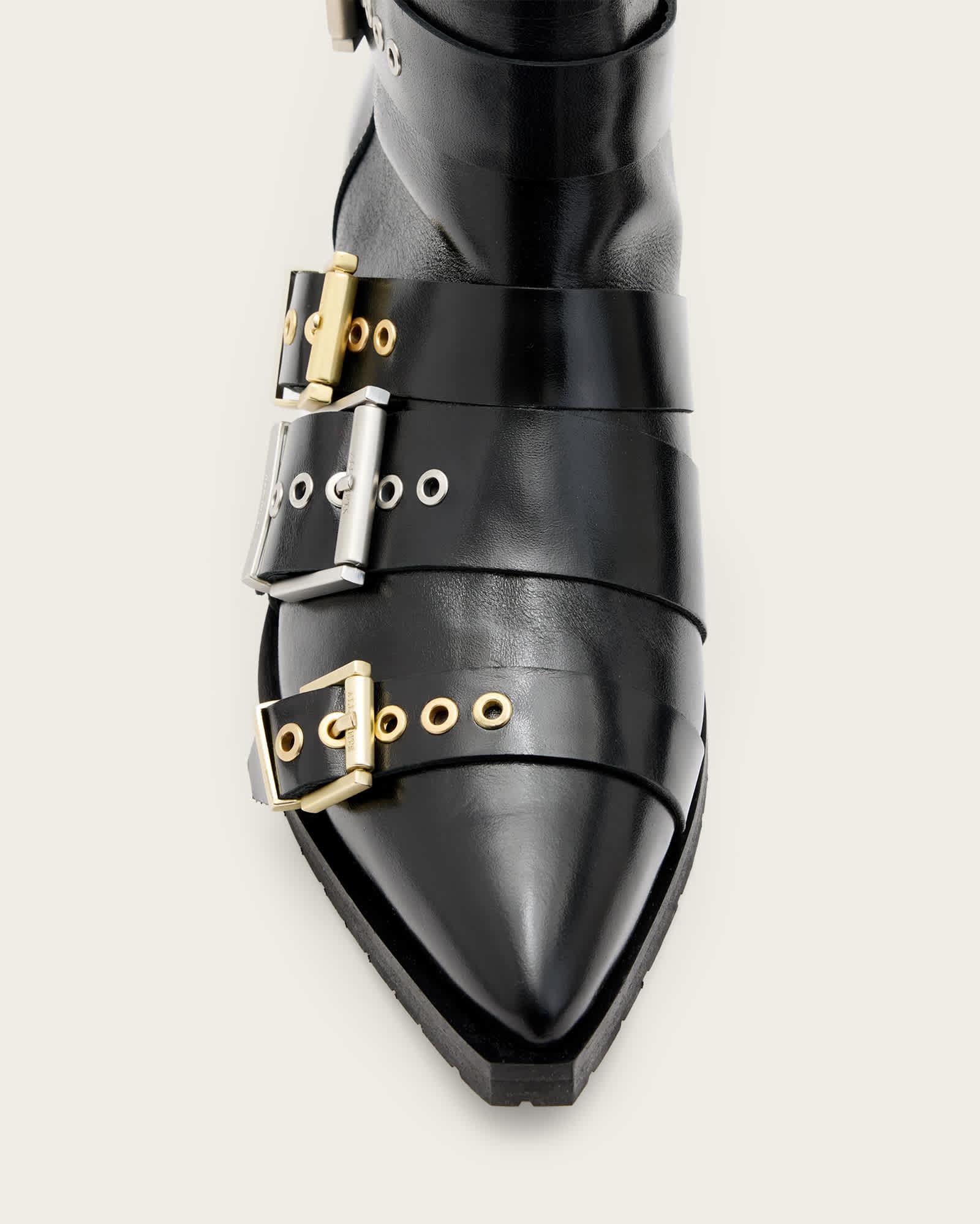 Jane Buckle Pointed Leather Boots Product Image