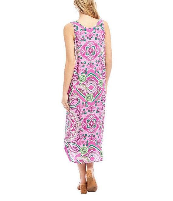 Karen Kane Petite Size Printed Scoop Neck Sleeveless Side Slit Midi Tank Dress Product Image