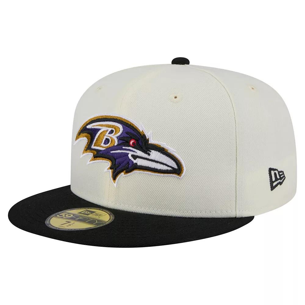 Men's New Era  White/Black Baltimore Ravens Main 59FIFTY Fitted Hat, Size: 7 3/8 Product Image