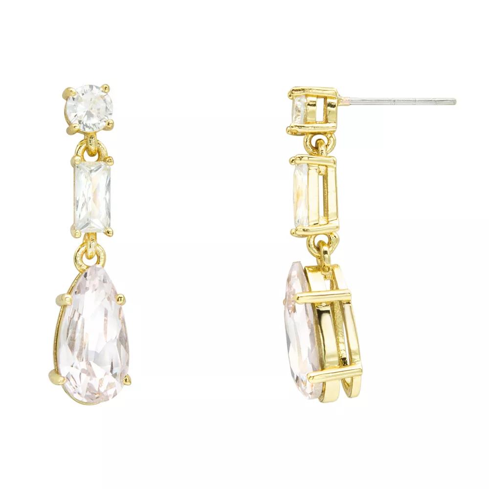 Brilliance Gold Tone Light Pink Crystal & Clear Cubic Zirconia Linear Drop Earrings, Women's, Gold Tone Pink Product Image