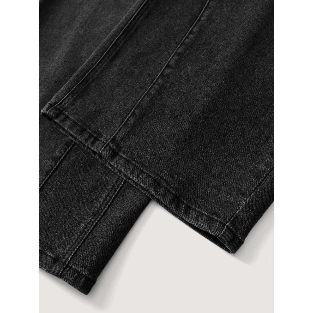 Plus Size Vintage Wash Stretchy Straight-Leg Jeans Women Denimblack Leisure Non Medium stretch Slanted pocket Jeans BloomChic 30/6X Product Image