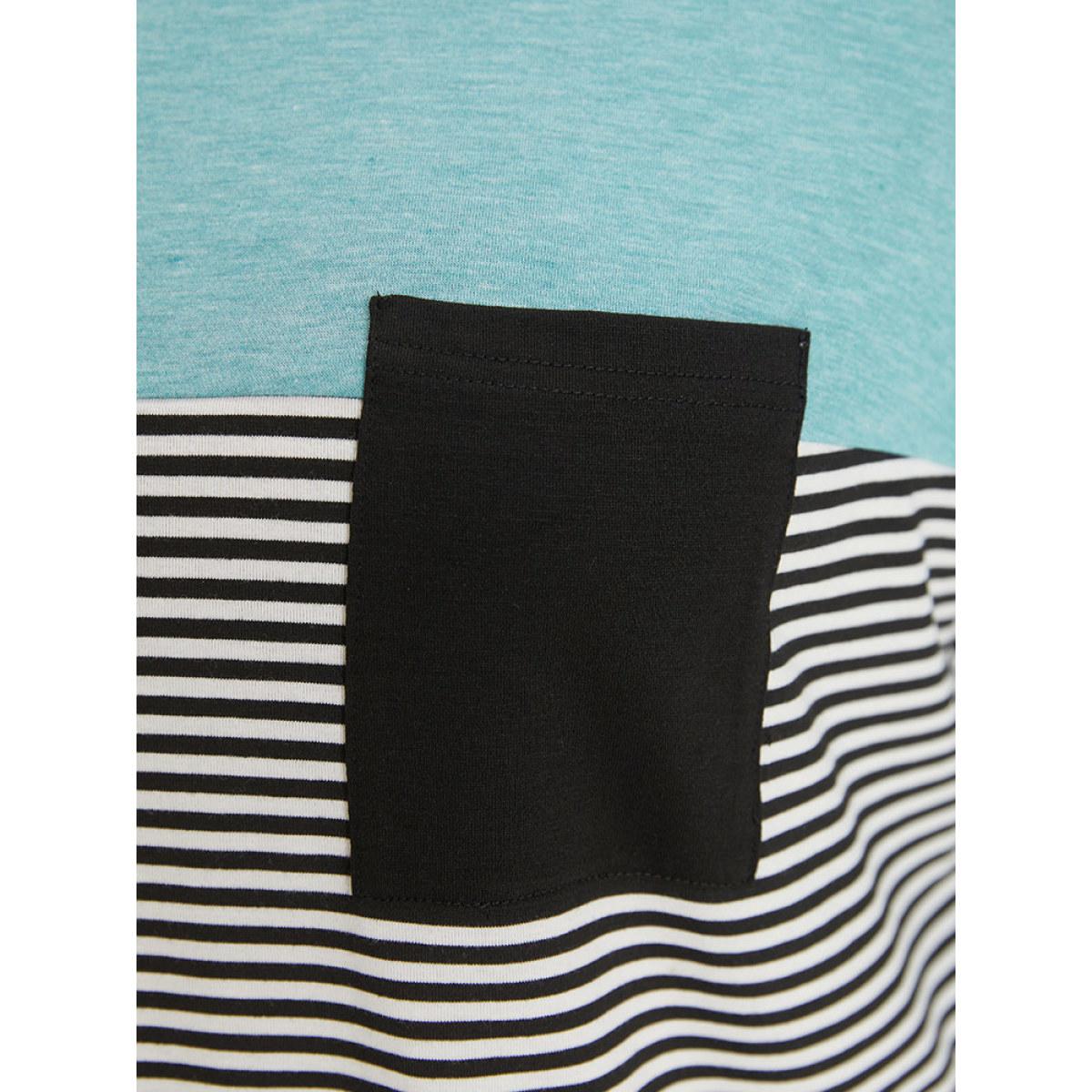 Plus Size Striped Colorblock Contrast Patchwork Crew Neck T-shirt Multicolor Women Casual Contrast Striped Round Neck Dailywear T-shirts BloomChic 10/M Product Image