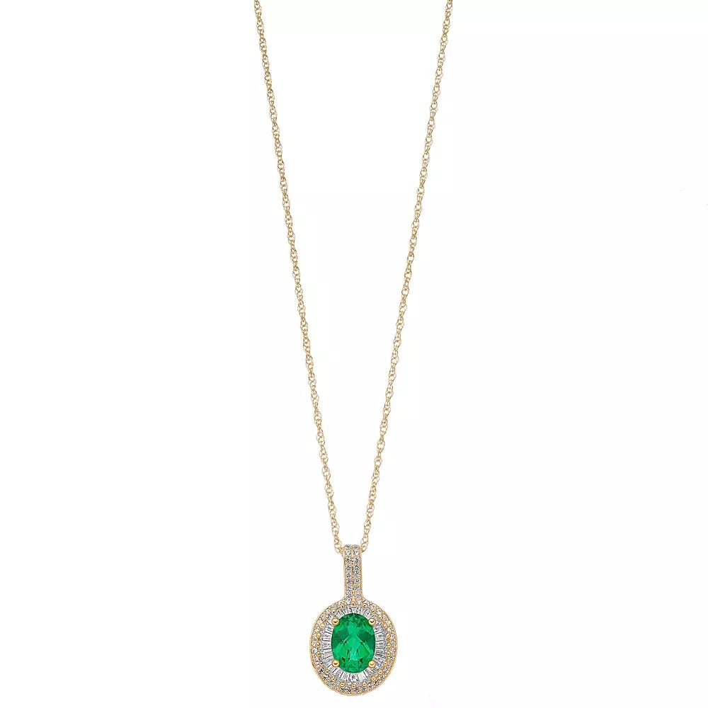 14k Gold Over Silver Lab-Created Emerald & Lab-Created White Sapphire Oval Halo Pendant, Women's, Size: 18", Gold Tone Product Image