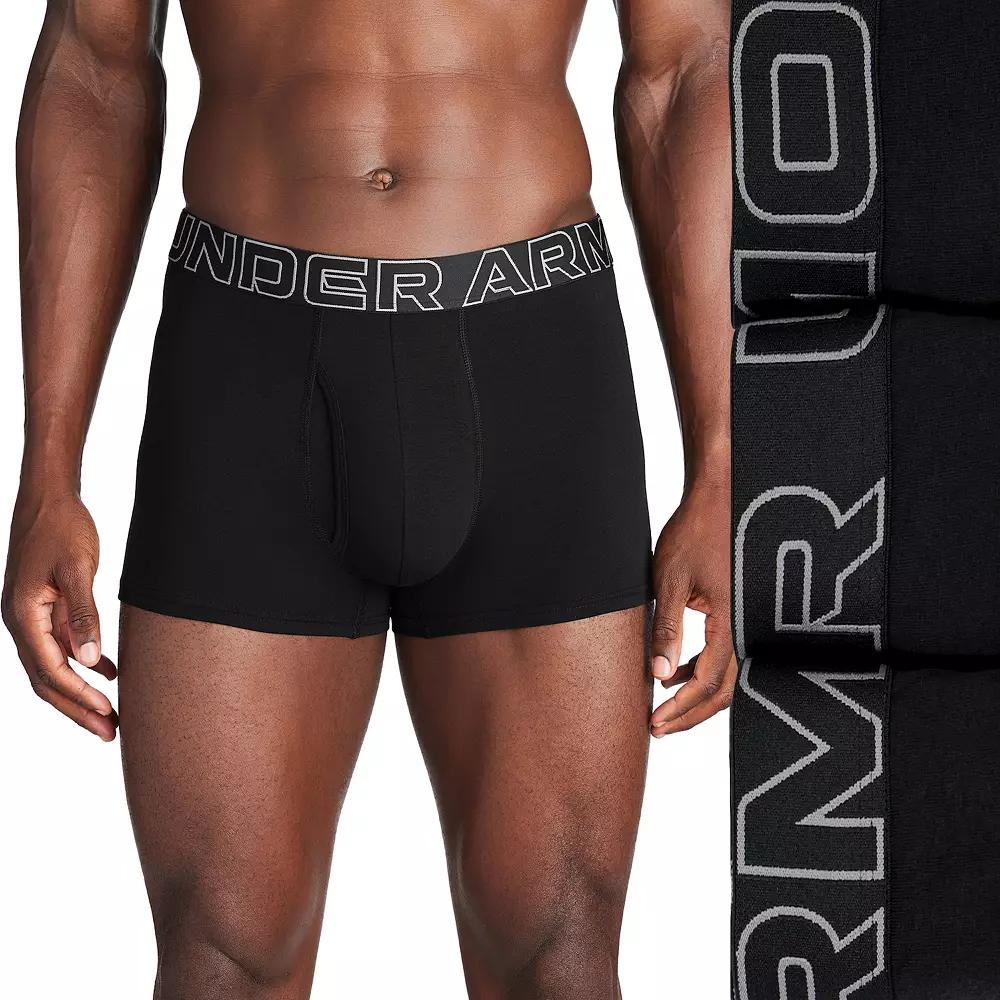 Men's Under Armour 3-pack Performance Cotton Blend 3-in. Boxer Briefs, Size: 3XL, Black Product Image