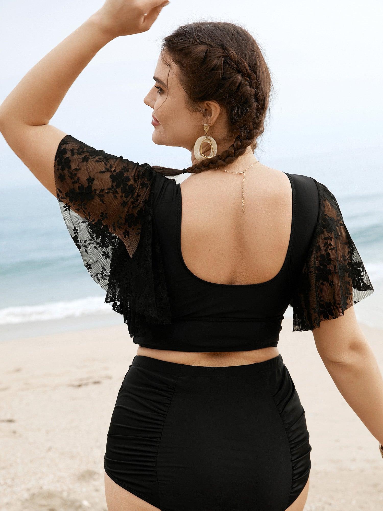 U Neck Crochet Lace Mesh Swim Top Female Product Image