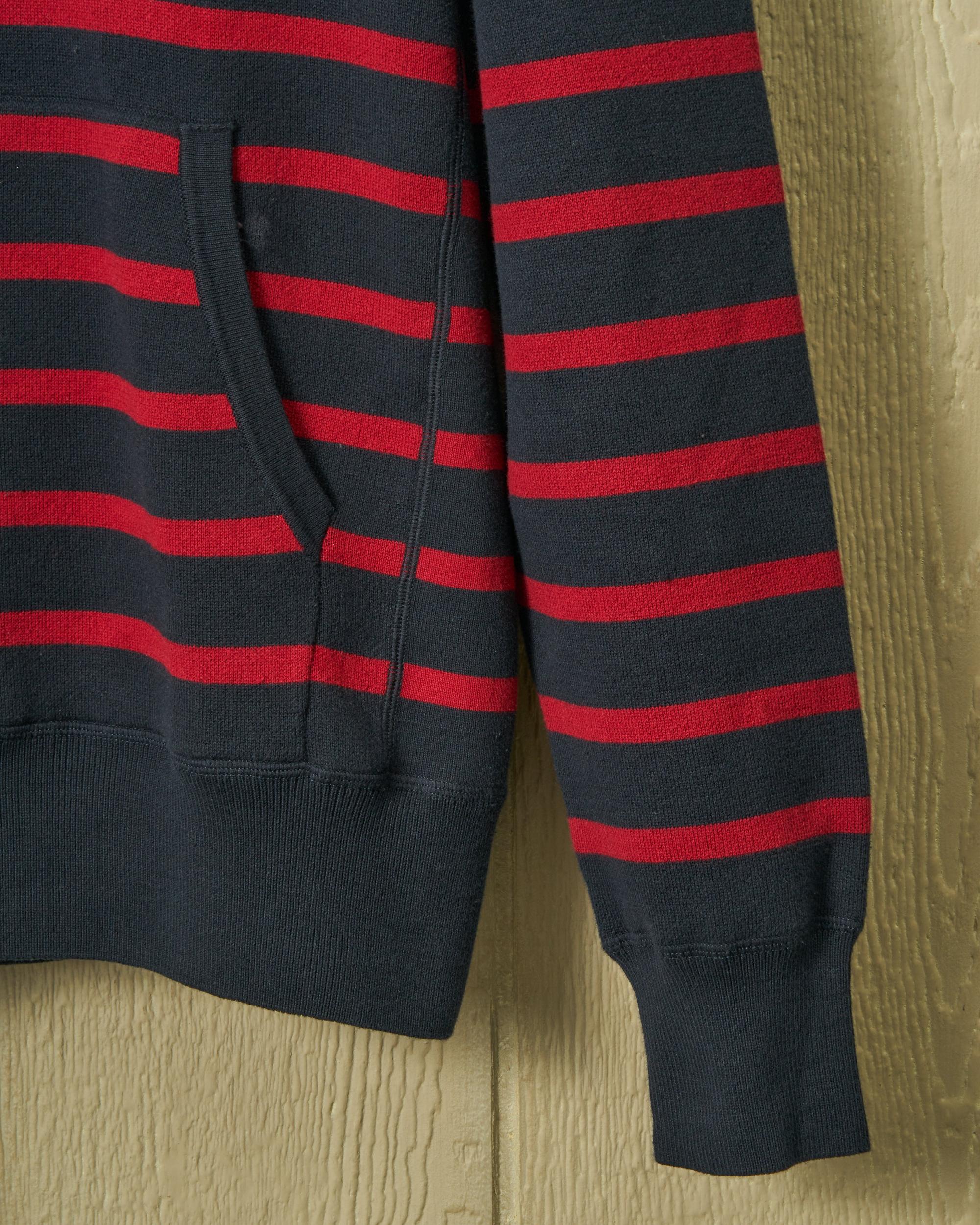 Wharf Knit Hoodie in Navy/Burgundy Stripe Product Image