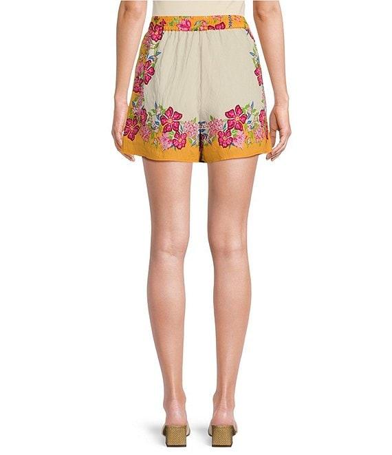 Skies Are Blue Floral Border Print Elastic Waist Coordinating Shorts Product Image