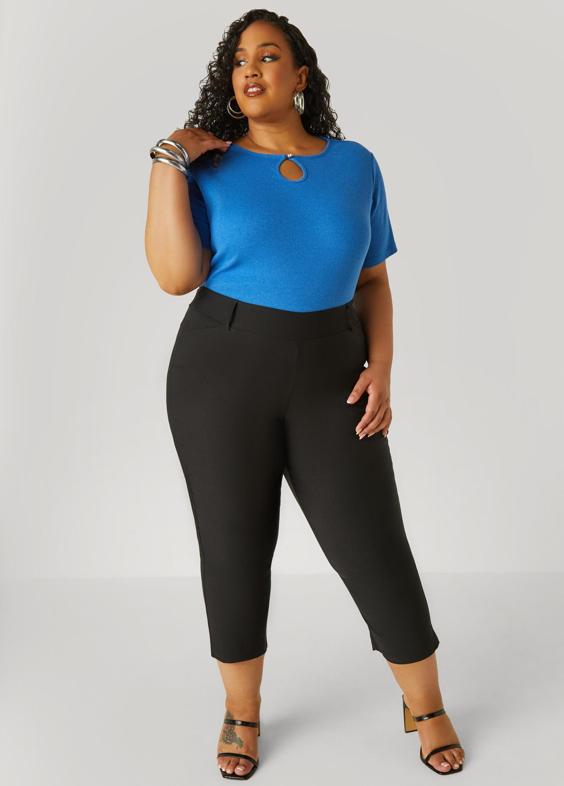Plus Size Crystal Keyhole Ribbed Top Ashley Stewart Product Image
