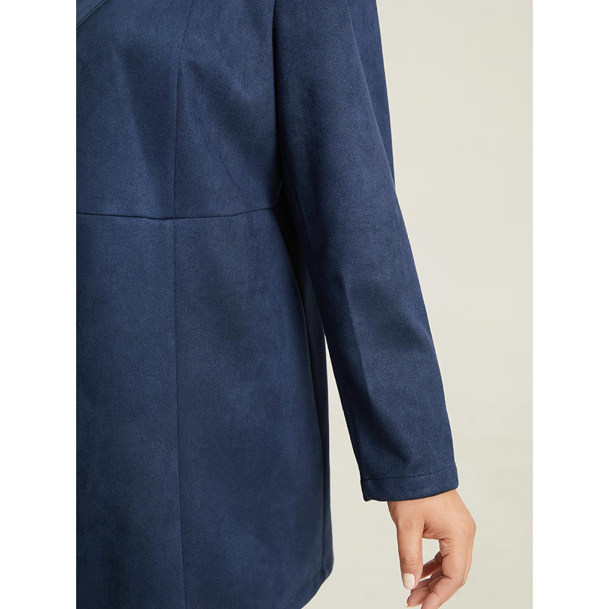 Plus Size Plain Pleated Metal Detail Jacket Women DarkBlue Casual Plain Ladies Dailywear Winter Coats BloomChic 22-24/3X Product Image