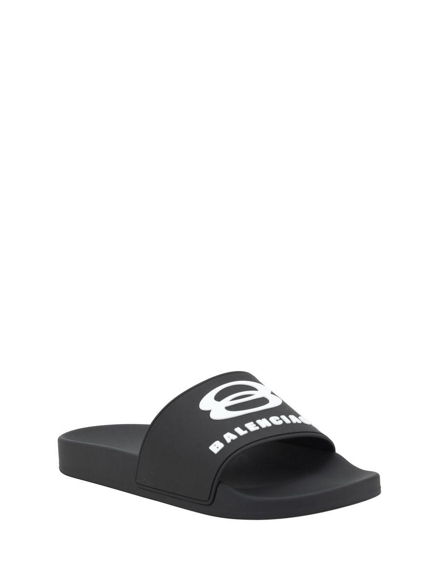 BALENCIAGA Rubber Slide Sandals For The Pool Men In Black White Product Image