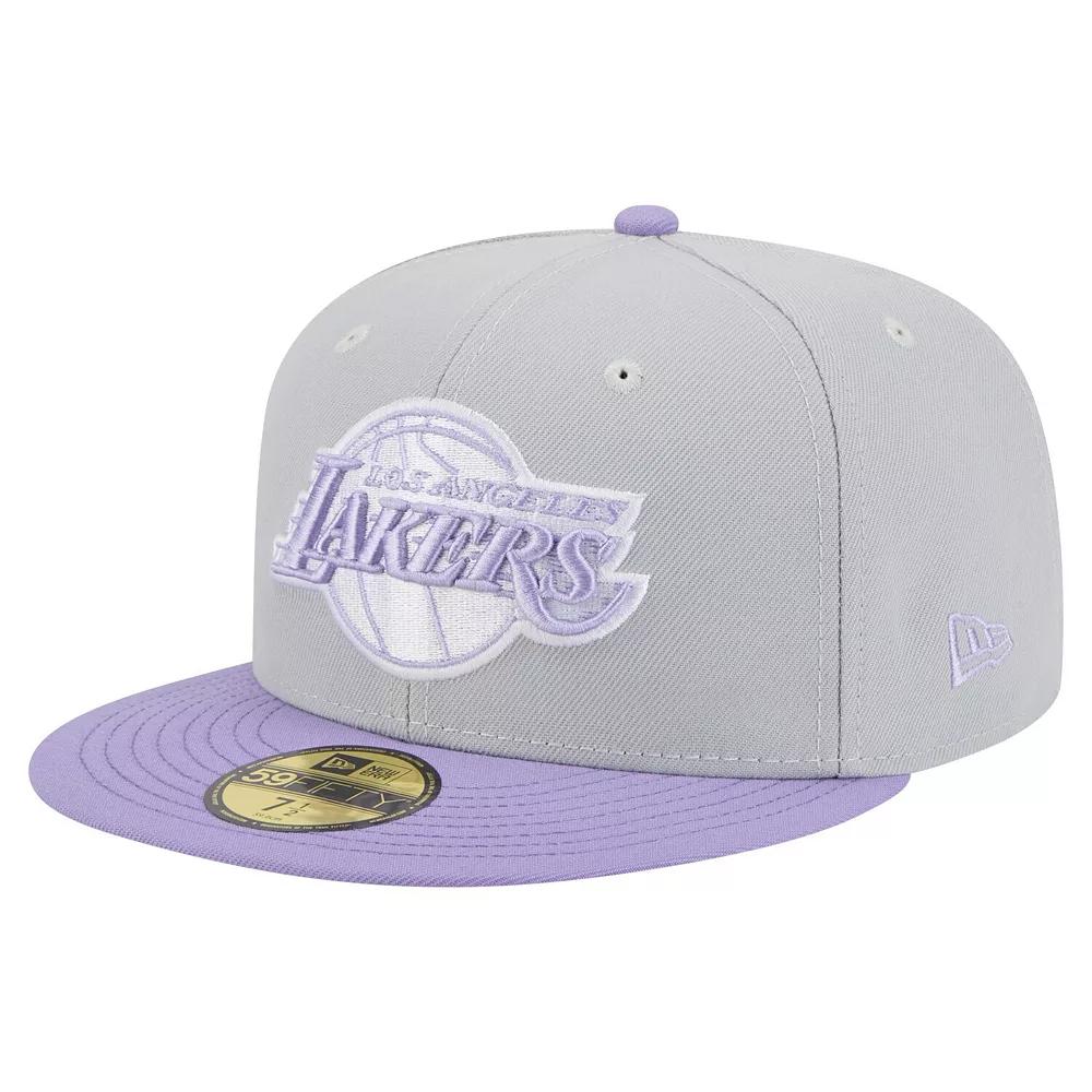 Men's New Era  Gray/Purple Los Angeles Lakers Color Pack 2-Tone 59FIFTY Fitted Hat, Size: 7, Grey Product Image