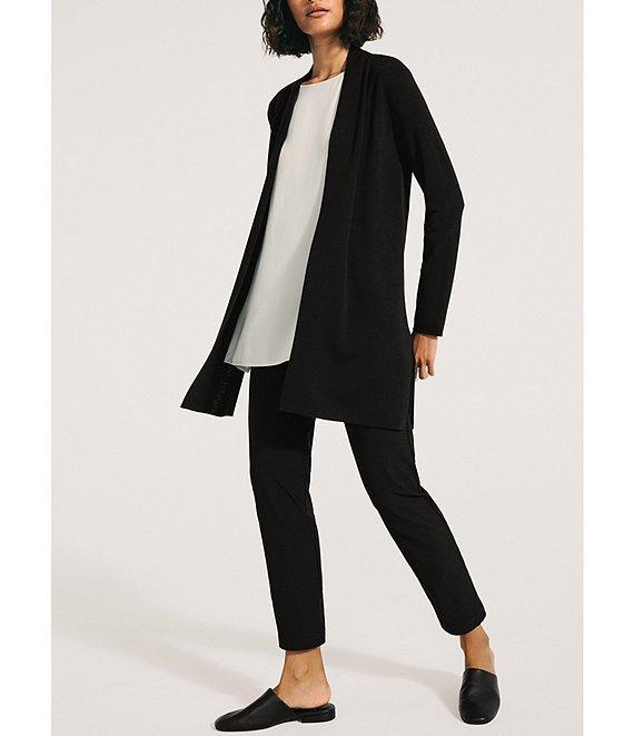 Eileen Fisher Simple Side Slit Open Front Merino Wool Cardigan Product Image