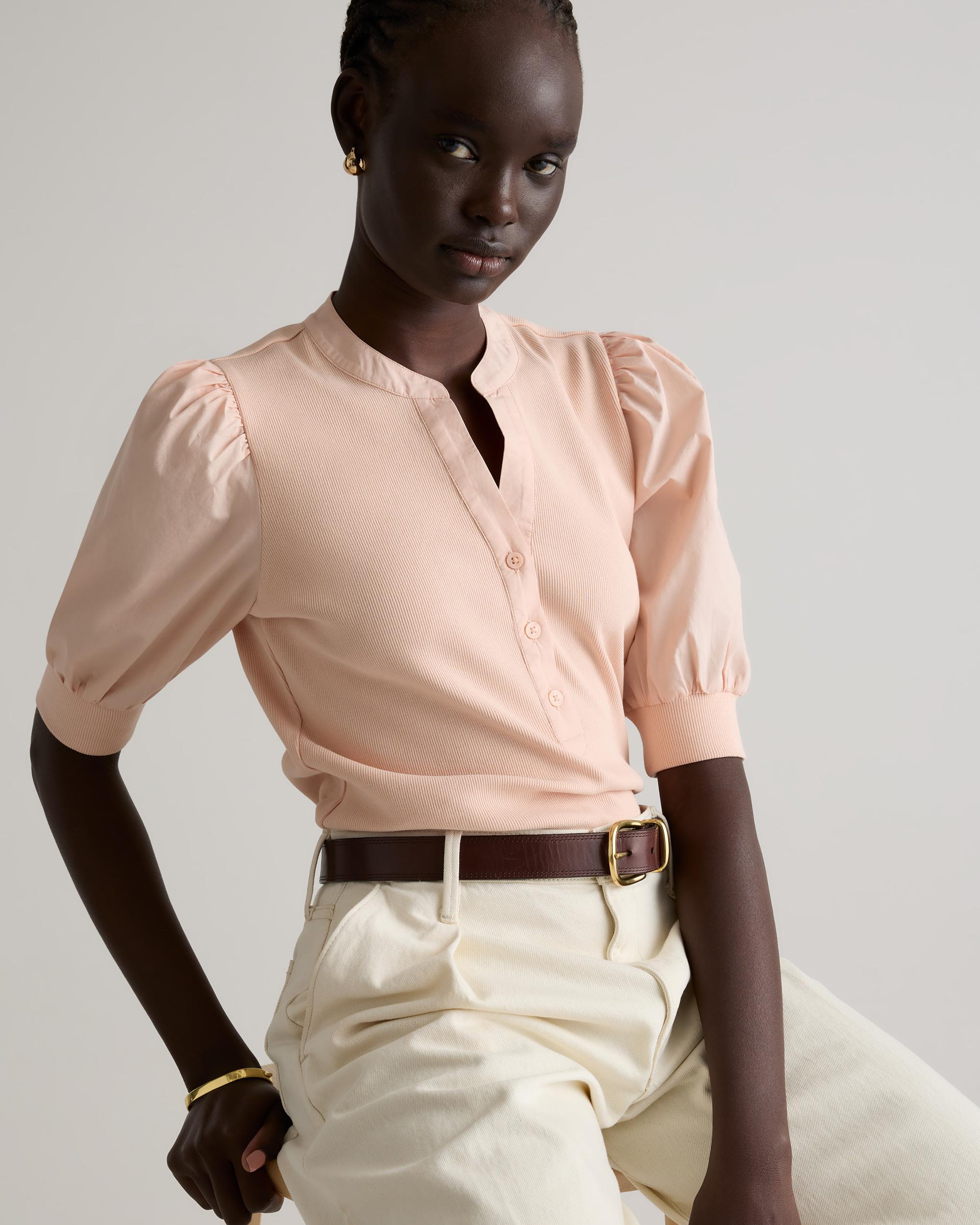 Quince | Women's Cotton Mixed Media Puff Sleeve Top Size XL, Tencel Product Image