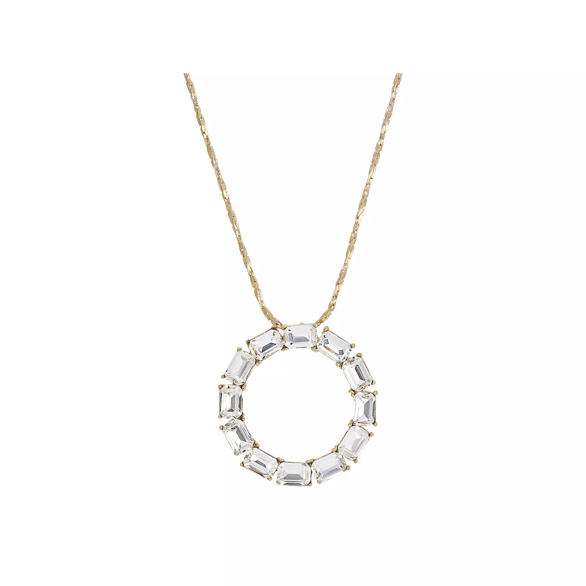 1928 Gold Tone Round Crystal Pendant Necklace, Women's, White Product Image