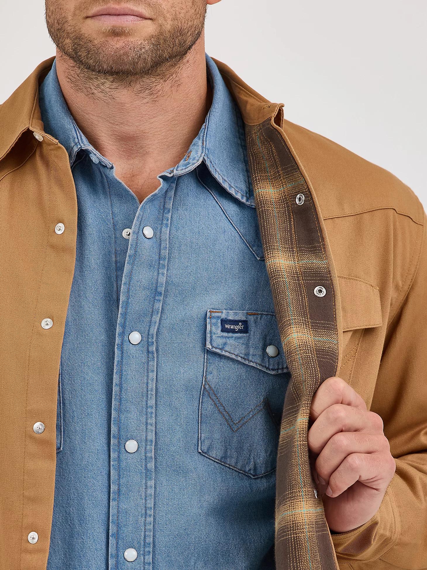 Men's Wrangler® Long Sleeve Flannel Lined Solid Work Shirt in Rawhide Product Image