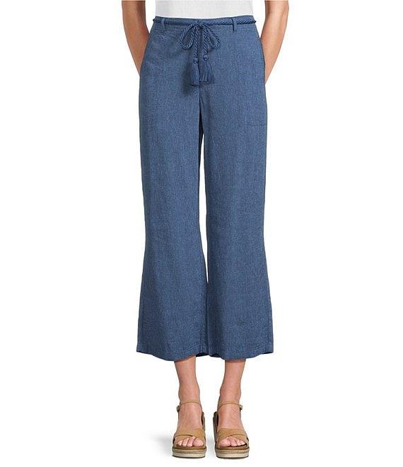 NIC + ZOE Rumba Linen Blend Rope Belt Wide Leg Ankle Pants Product Image