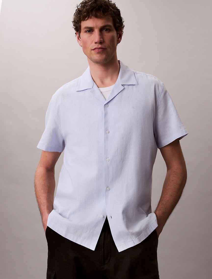 Linen Cotton Short Sleeve Button-Down Shirt Product Image