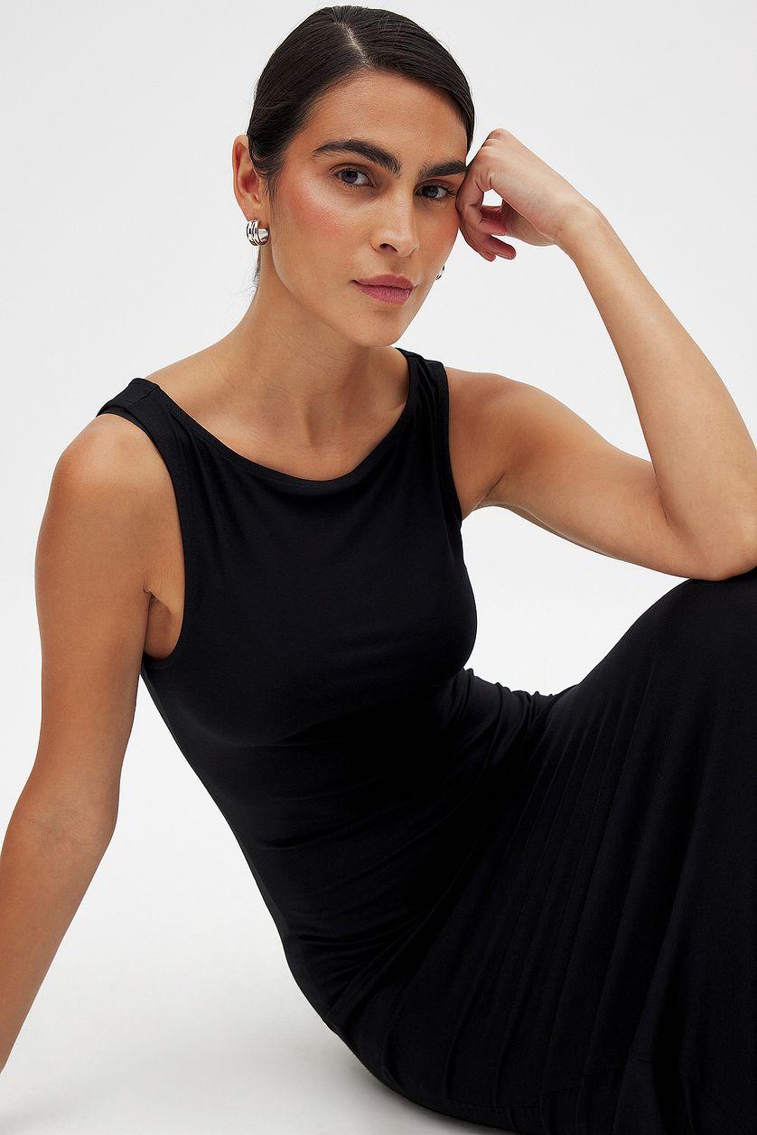 Soft Line Boat Neck Sleeveless Maxi Dress Product Image