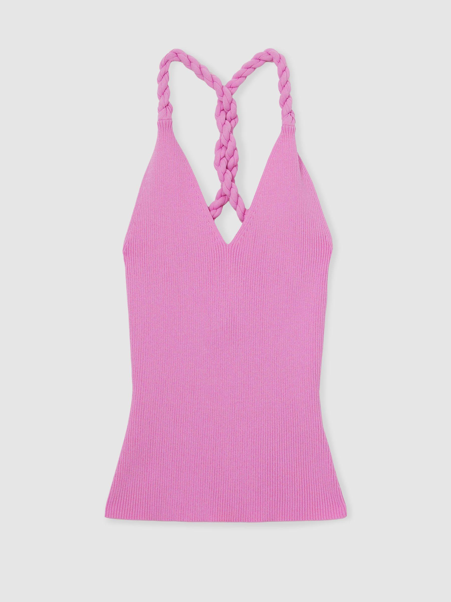 Twist-Strap Rib-Knit Vest in Pink Product Image