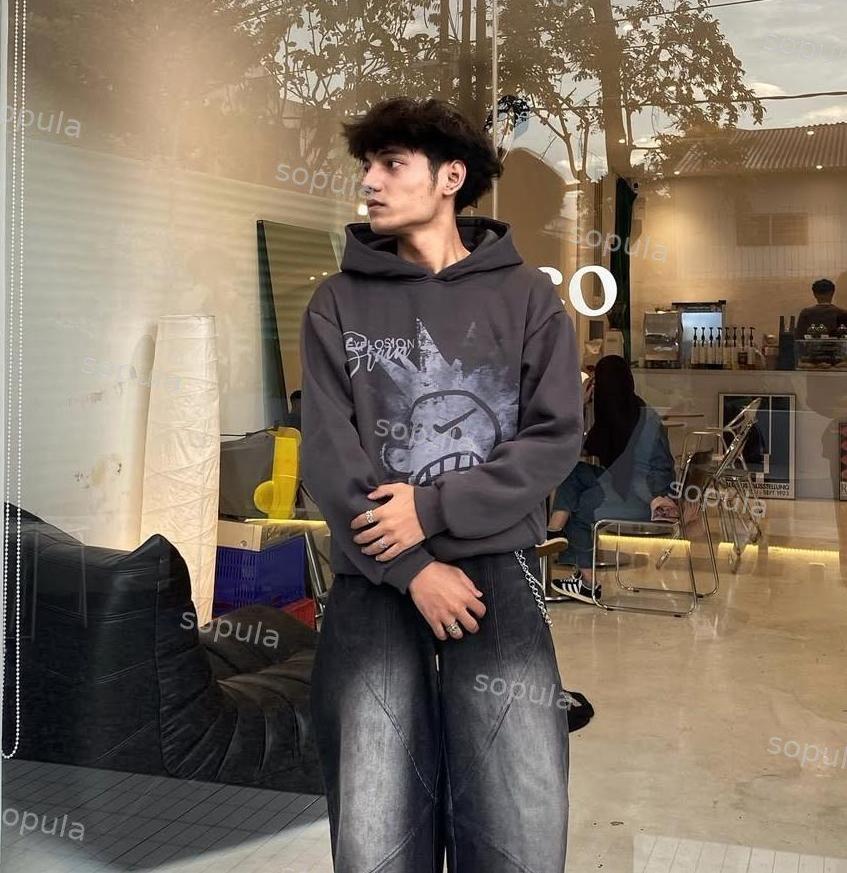 Sopula Casual The Brain Explodes Print Graphic Cotton Pocket Hoodie Product Image