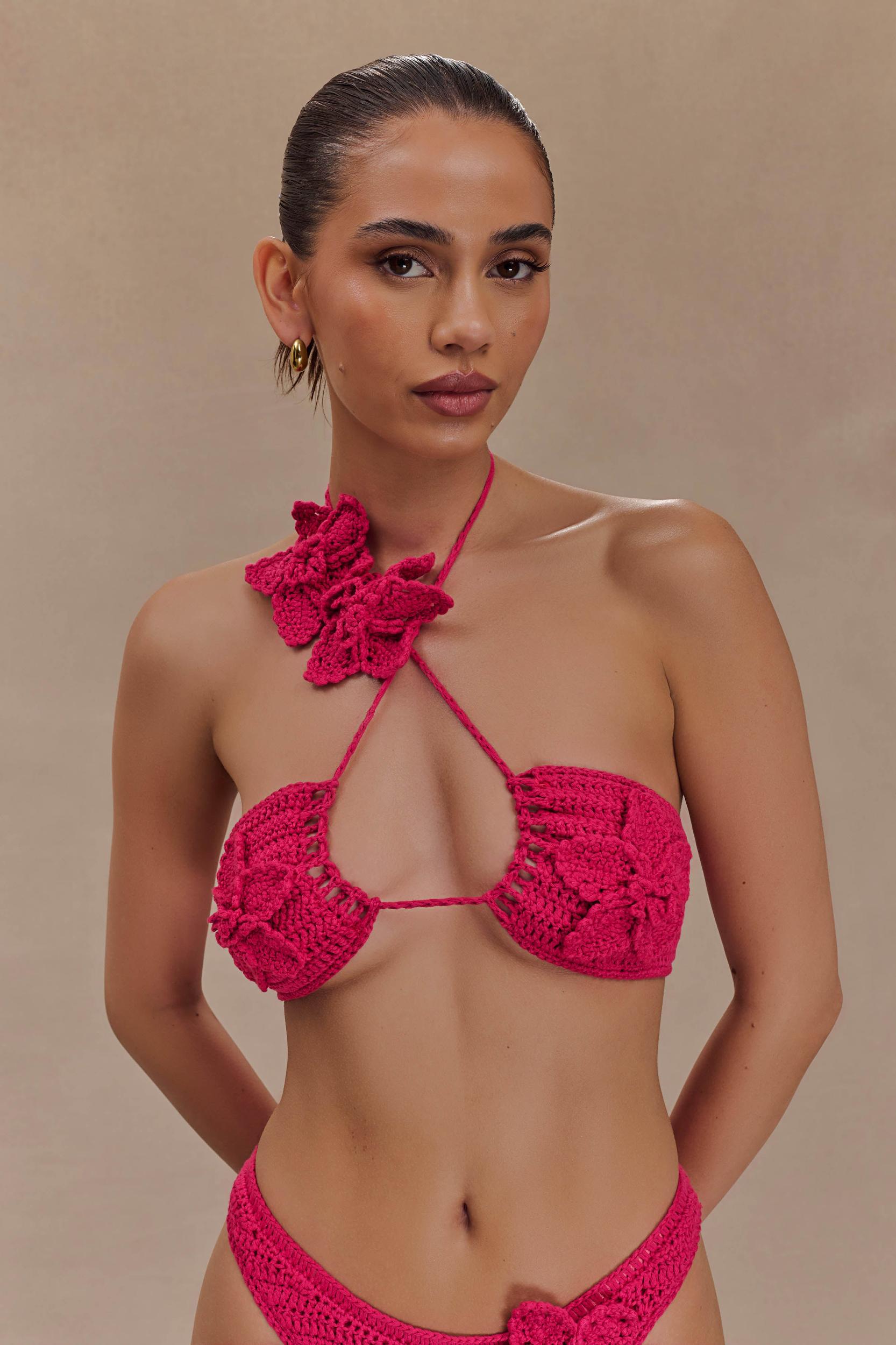 River Floral Crochet Bikini Top - Pink Cherry Product Image