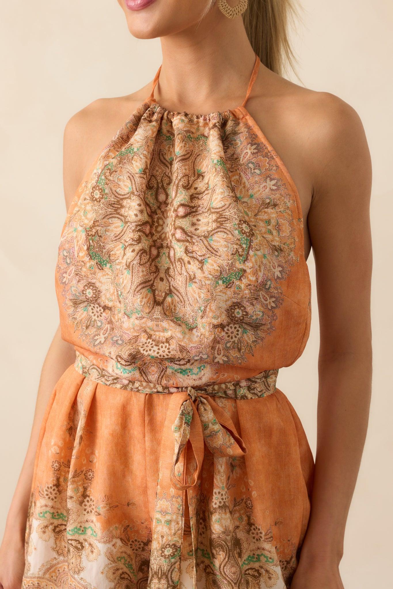 All I Wanted Light Orange Multi Print Halter Open Back Romper Product Image