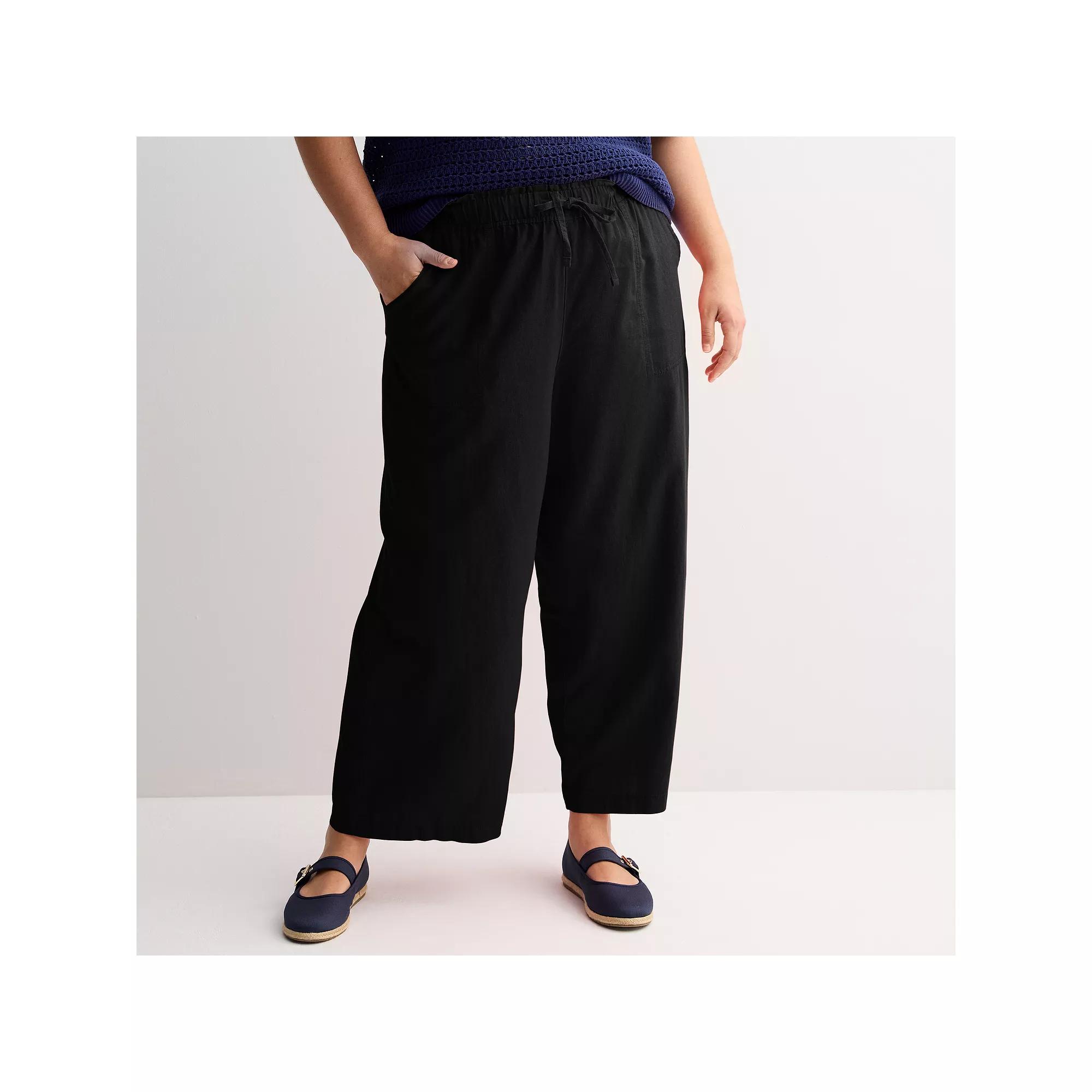 Plus Size Sonoma Goods For Life® Linen Wide Leg Ankle Pants, Women's, Size: 3XL, Pitch Black Product Image