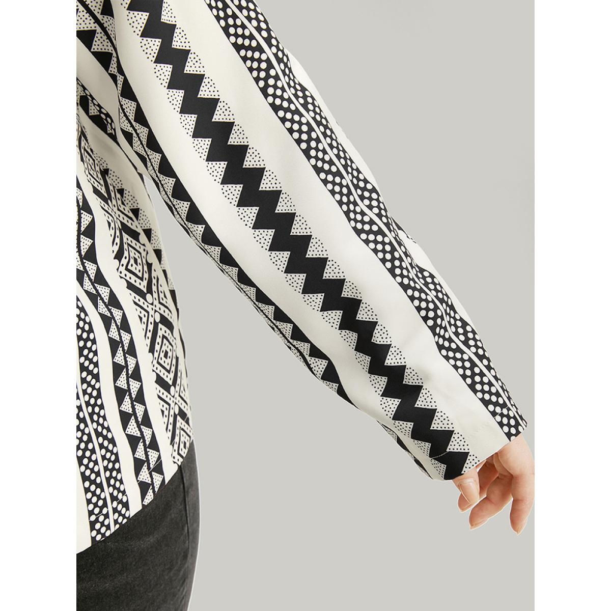 Plus Size Geometric Boho Print Open Front Jacket Women White Resort Contrast Ladies Vacation Winter Coats BloomChic 18-20/2X Product Image