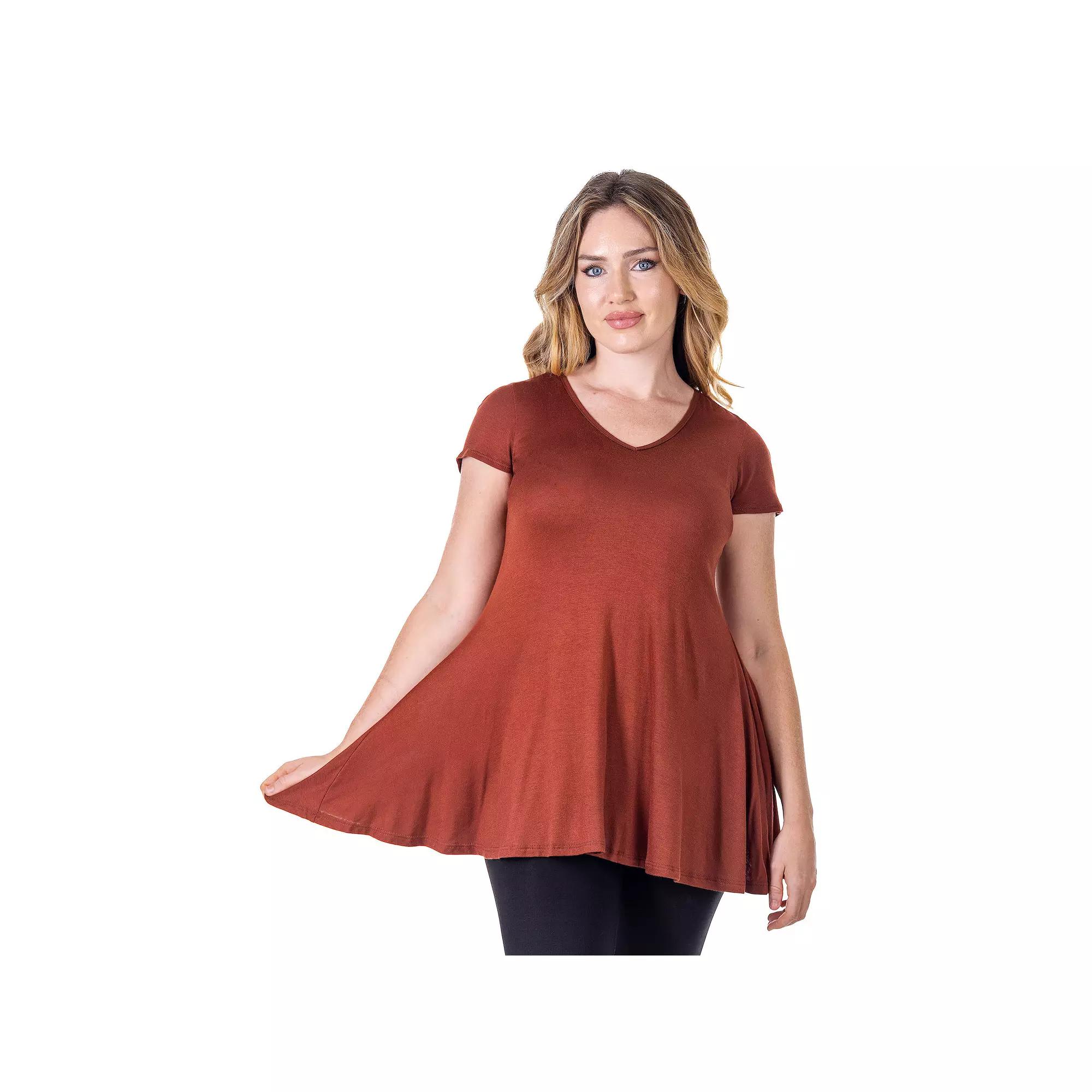 Women's 24Seven Comfort Apparel Loose Fit V Neck Tunic Top,  Product Image