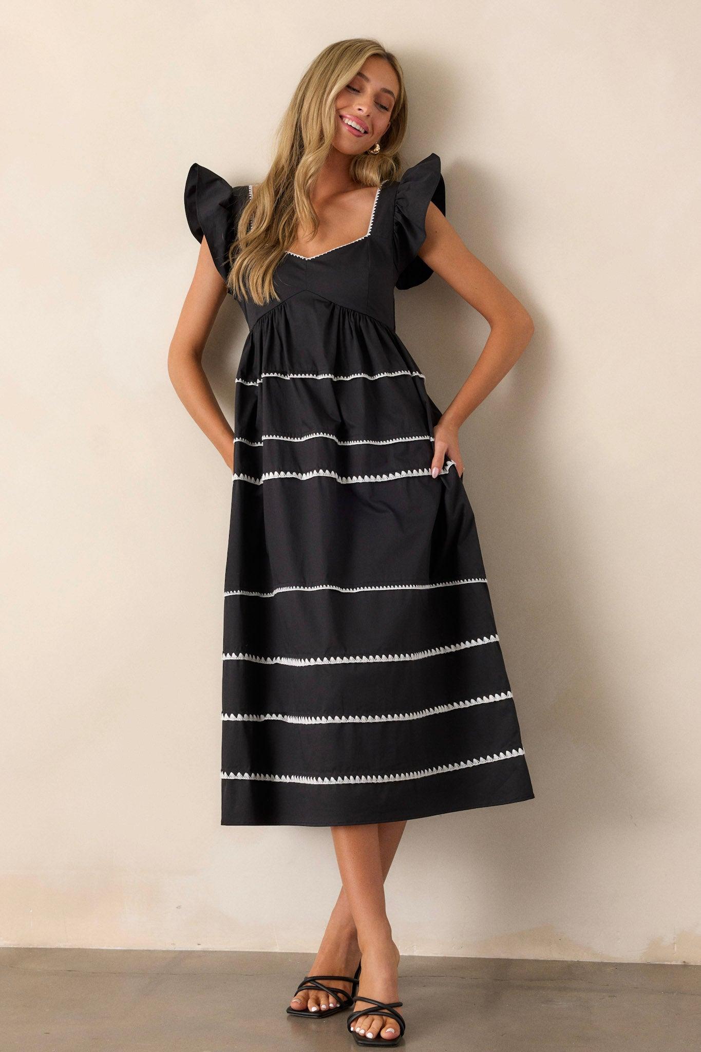 Can't Live Without Black Stripe Tiered Midi Dress Product Image
