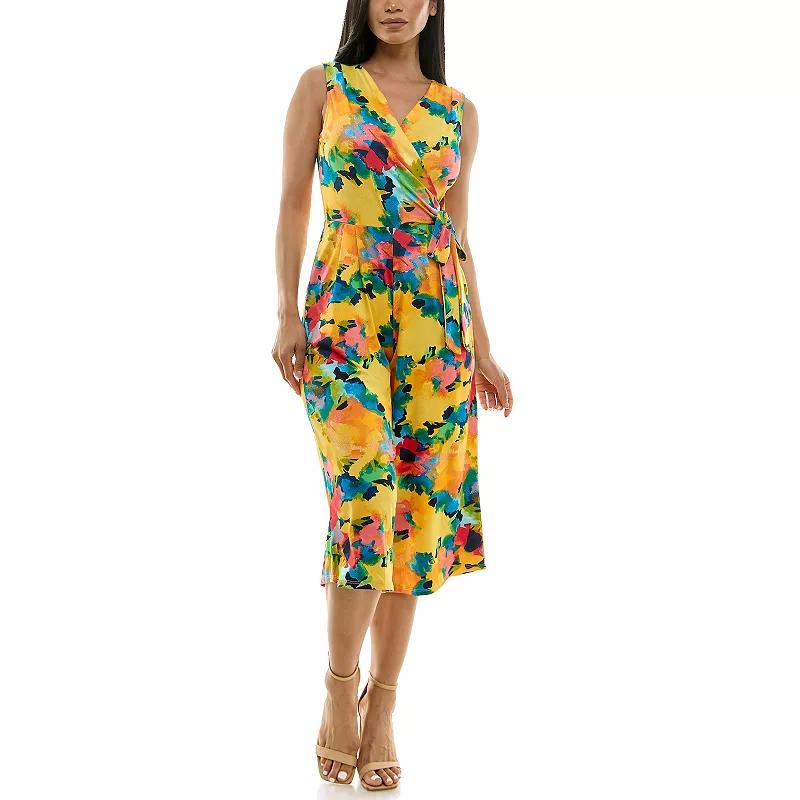 Women's Nina Leonard Print Surplice Wide-Leg Jumpsuit,  Product Image