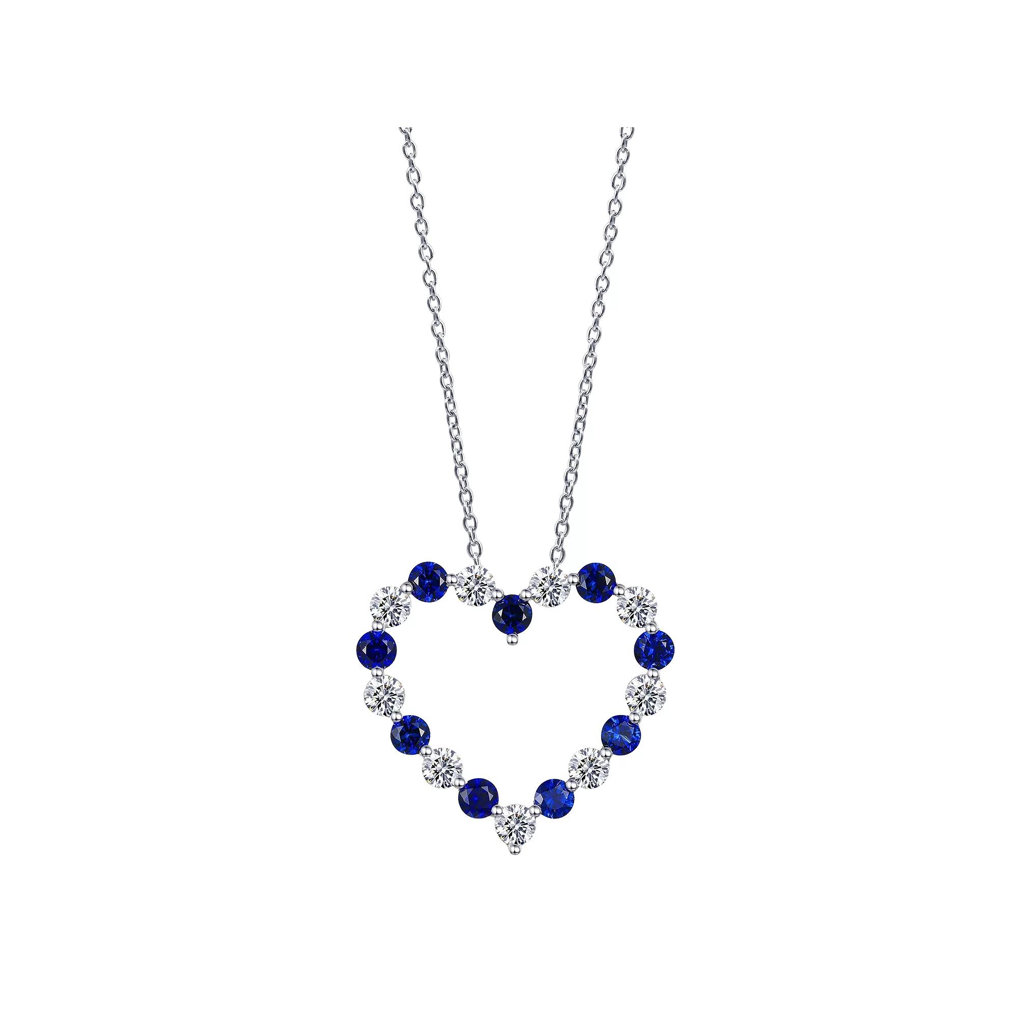 Gemstone Brilliance Sterling Silver Lab-Created White Sapphire & Simulated Gemstone Heart Pendant Necklace, Women's,  Product Image