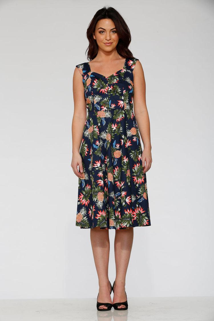 Navy Hawaiian Swing Dress Product Image