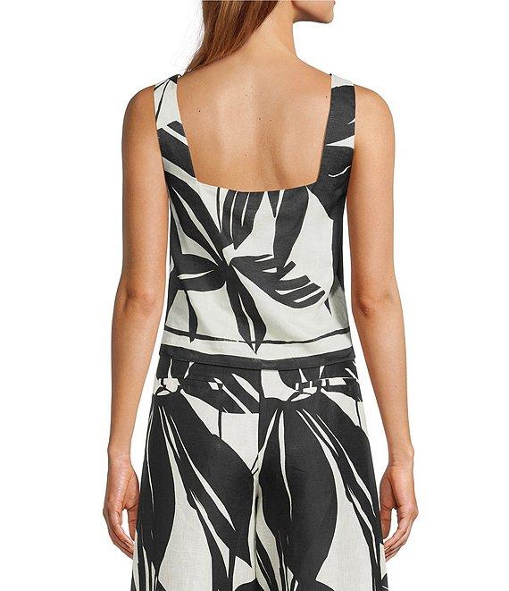 Antonio Melani Brandy Palm Printed Linen Square Neck Sleeveless Coordinating Blouse Product Image