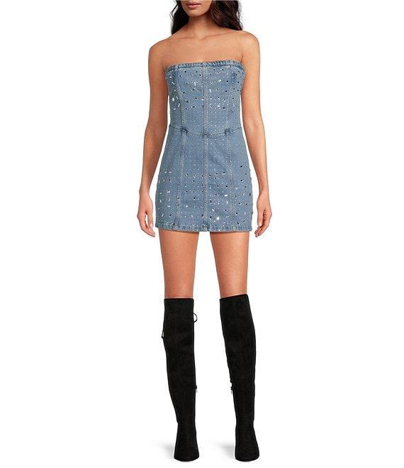 Gianni Bini Abigail Strapless Rhinestone Denim Mini Dress Product Image