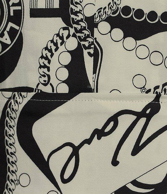 KARL LAGERFELD PARIS Sateen Printed V-Neck Sleeveless A-Line Midi Dress Product Image