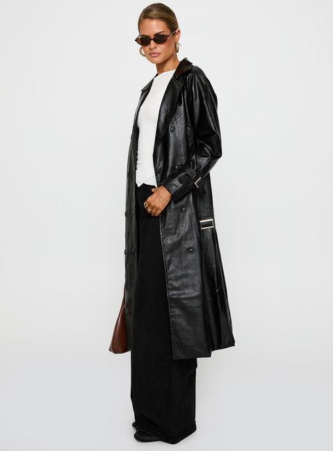 Montanna Faux Leather Coat Black Product Image