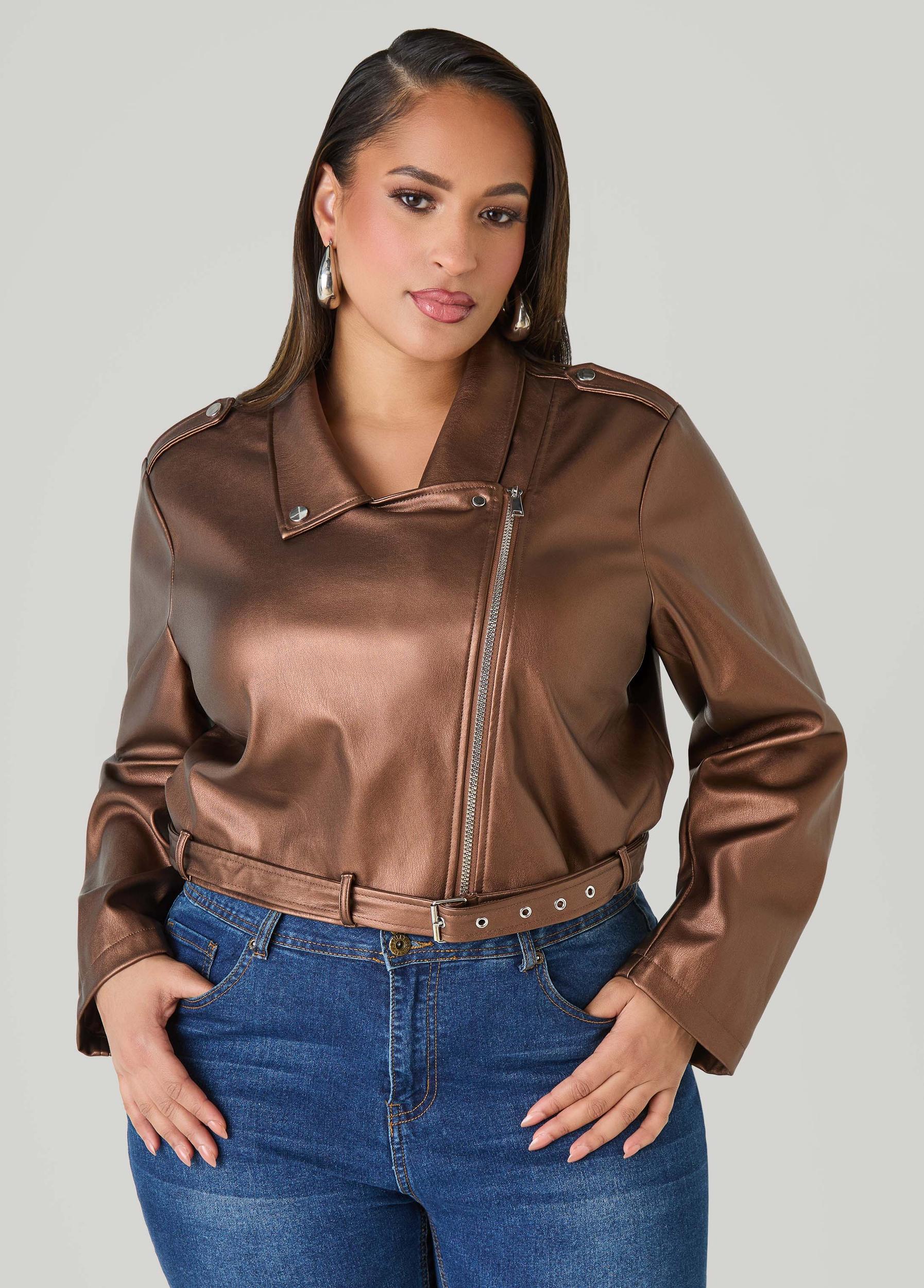 Cropped Faux Leather Moto Jacket Product Image