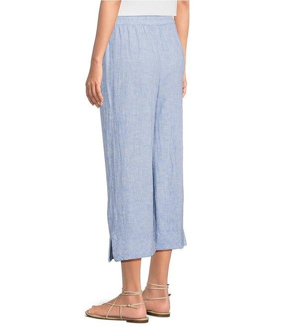 Ali Miles Petite Size Yarn-Dyed Striped Drawcord Cropped Pants Product Image